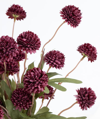 Artificial Kiku Flower White - 5 Pcs Fake Pompon Mums Silk Small Chrysanthemum Faux Ball Fall Flower Stem Decor for Autumn Wedding Filler DIY Bouquet Centerpieces Arrangements Shower