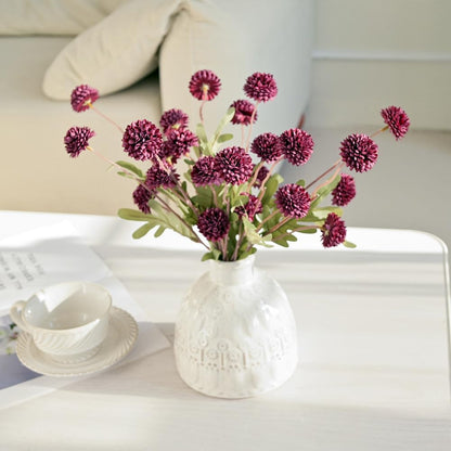 Artificial Kiku Flower White - 5 Pcs Fake Pompon Mums Silk Small Chrysanthemum Faux Ball Fall Flower Stem Decor for Autumn Wedding Filler DIY Bouquet Centerpieces Arrangements Shower