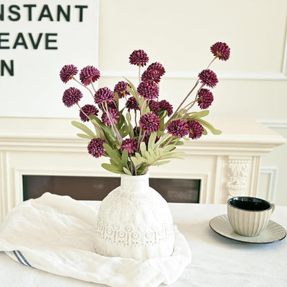 Artificial Kiku Flower White - 5 Pcs Fake Pompon Mums Silk Small Chrysanthemum Faux Ball Fall Flower Stem Decor for Autumn Wedding Filler DIY Bouquet Centerpieces Arrangements Shower
