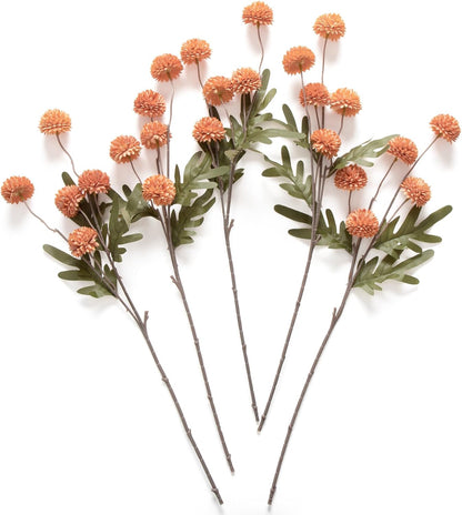 Artificial Kiku Flower White - 5 Pcs Fake Pompon Mums Silk Small Chrysanthemum Faux Ball Fall Flower Stem Decor for Autumn Wedding Filler DIY Bouquet Centerpieces Arrangements Shower