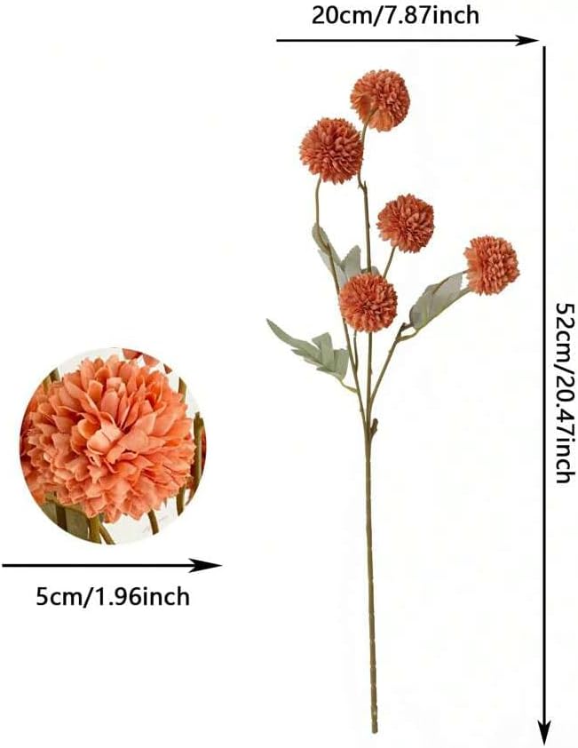Artificial Kiku Flower White - 5 Pcs Fake Pompon Mums Silk Small Chrysanthemum Faux Ball Fall Flower Stem Decor for Autumn Wedding Filler DIY Bouquet Centerpieces Arrangements Shower