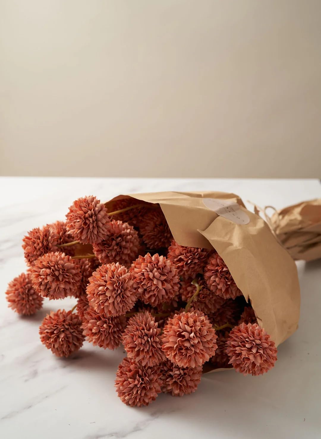 Artificial Kiku Flower White - 5 Pcs Fake Pompon Mums Silk Small Chrysanthemum Faux Ball Fall Flower Stem Decor for Autumn Wedding Filler DIY Bouquet Centerpieces Arrangements Shower