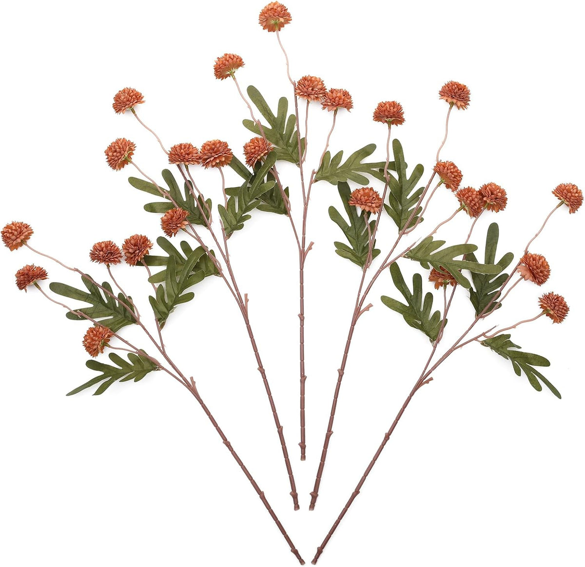 Artificial Kiku Flower White - 5 Pcs Fake Pompon Mums Silk Small Chrysanthemum Faux Ball Fall Flower Stem Decor for Autumn Wedding Filler DIY Bouquet Centerpieces Arrangements Shower