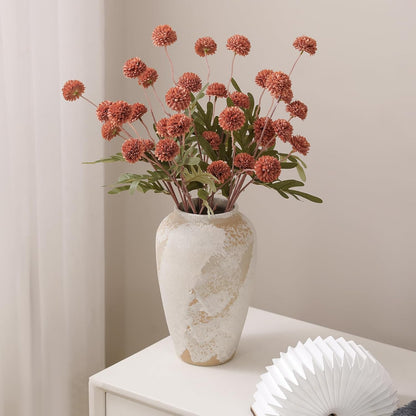 Artificial Kiku Flower White - 5 Pcs Fake Pompon Mums Silk Small Chrysanthemum Faux Ball Fall Flower Stem Decor for Autumn Wedding Filler DIY Bouquet Centerpieces Arrangements Shower