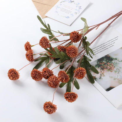 Artificial Kiku Flower White - 5 Pcs Fake Pompon Mums Silk Small Chrysanthemum Faux Ball Fall Flower Stem Decor for Autumn Wedding Filler DIY Bouquet Centerpieces Arrangements Shower