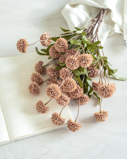 Artificial Kiku Flower White - 5 Pcs Fake Pompon Mums Silk Small Chrysanthemum Faux Ball Fall Flower Stem Decor for Autumn Wedding Filler DIY Bouquet Centerpieces Arrangements Shower