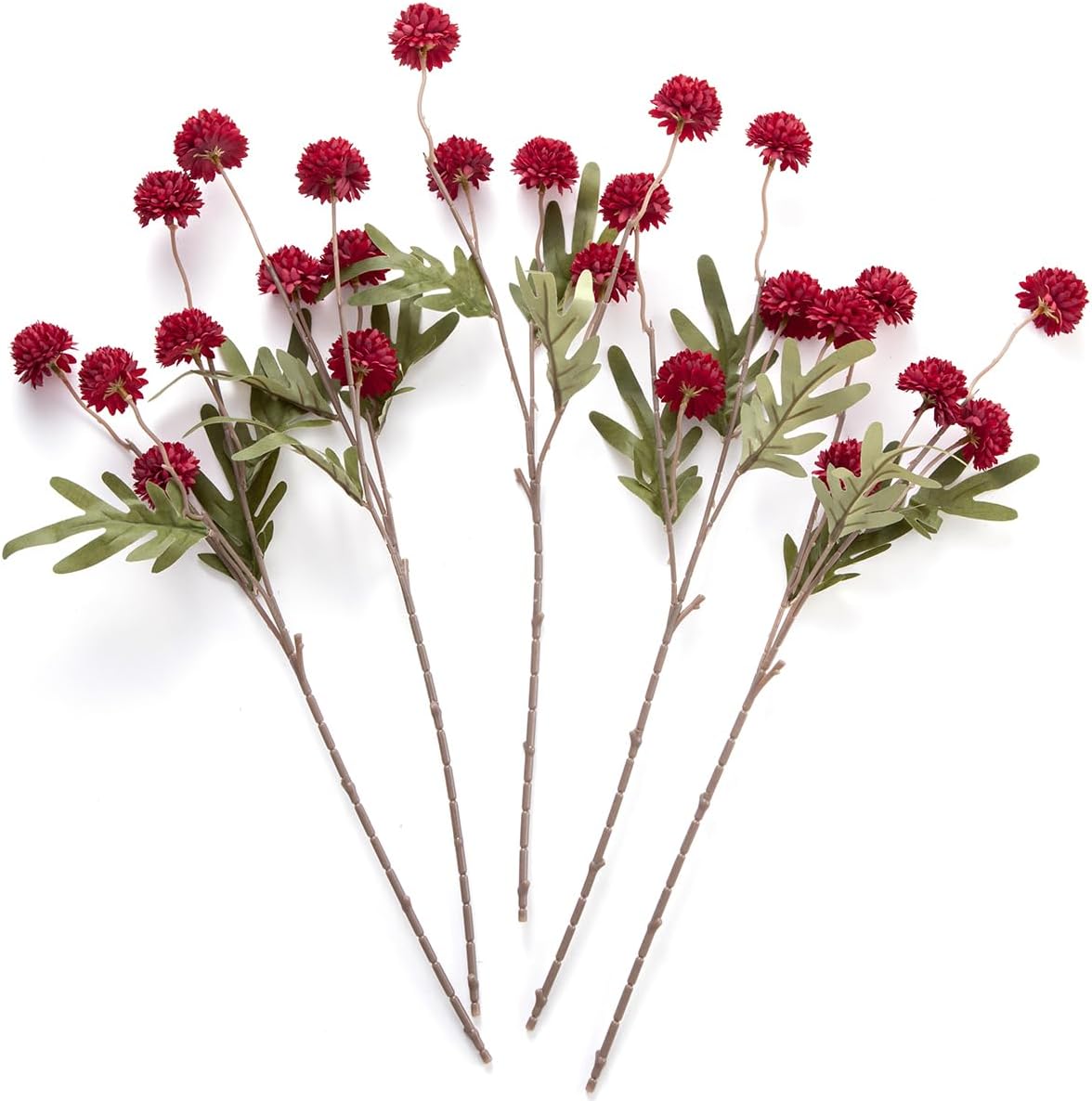 Artificial Kiku Flower White - 5 Pcs Fake Pompon Mums Silk Small Chrysanthemum Faux Ball Fall Flower Stem Decor for Autumn Wedding Filler DIY Bouquet Centerpieces Arrangements Shower