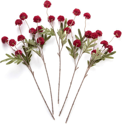 Artificial Kiku Flower White - 5 Pcs Fake Pompon Mums Silk Small Chrysanthemum Faux Ball Fall Flower Stem Decor for Autumn Wedding Filler DIY Bouquet Centerpieces Arrangements Shower