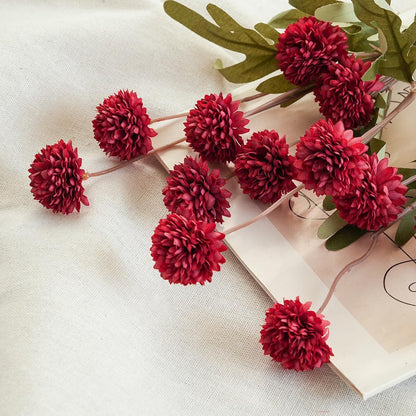 Artificial Kiku Flower White - 5 Pcs Fake Pompon Mums Silk Small Chrysanthemum Faux Ball Fall Flower Stem Decor for Autumn Wedding Filler DIY Bouquet Centerpieces Arrangements Shower