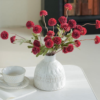Artificial Kiku Flower White - 5 Pcs Fake Pompon Mums Silk Small Chrysanthemum Faux Ball Fall Flower Stem Decor for Autumn Wedding Filler DIY Bouquet Centerpieces Arrangements Shower