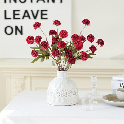 Artificial Kiku Flower White - 5 Pcs Fake Pompon Mums Silk Small Chrysanthemum Faux Ball Fall Flower Stem Decor for Autumn Wedding Filler DIY Bouquet Centerpieces Arrangements Shower