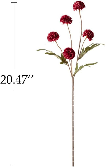 Artificial Kiku Flower White - 5 Pcs Fake Pompon Mums Silk Small Chrysanthemum Faux Ball Fall Flower Stem Decor for Autumn Wedding Filler DIY Bouquet Centerpieces Arrangements Shower