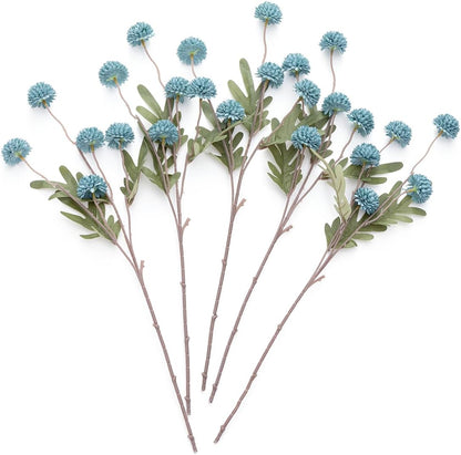 Artificial Kiku Flower White - 5 Pcs Fake Pompon Mums Silk Small Chrysanthemum Faux Ball Fall Flower Stem Decor for Autumn Wedding Filler DIY Bouquet Centerpieces Arrangements Shower