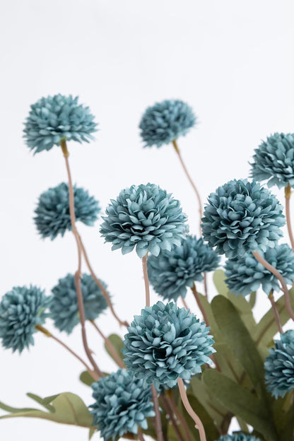 Artificial Kiku Flower White - 5 Pcs Fake Pompon Mums Silk Small Chrysanthemum Faux Ball Fall Flower Stem Decor for Autumn Wedding Filler DIY Bouquet Centerpieces Arrangements Shower