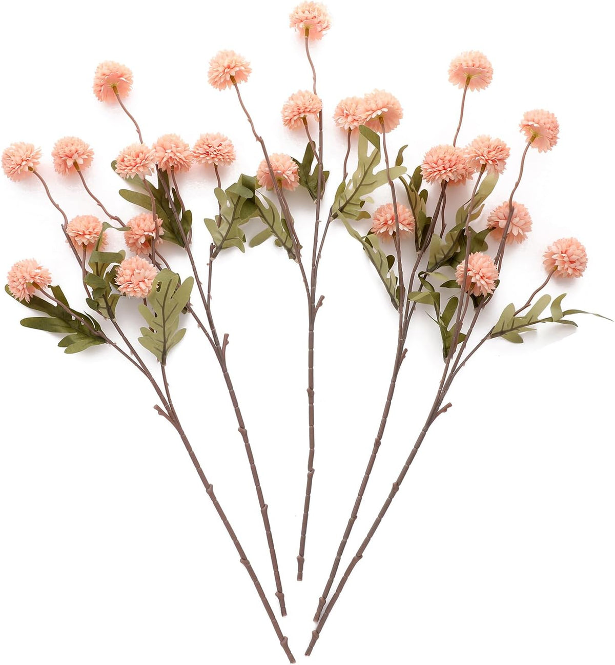 Artificial Kiku Flower White - 5 Pcs Fake Pompon Mums Silk Small Chrysanthemum Faux Ball Fall Flower Stem Decor for Autumn Wedding Filler DIY Bouquet Centerpieces Arrangements Shower