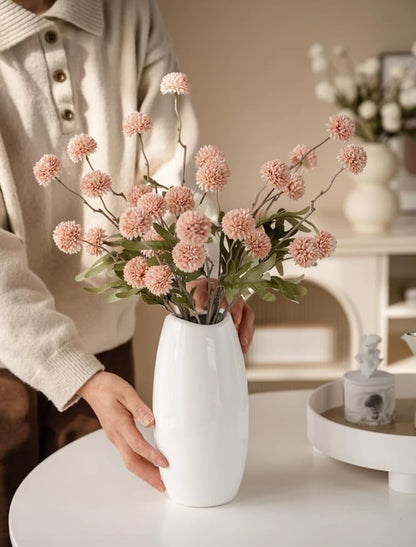 Artificial Kiku Flower White - 5 Pcs Fake Pompon Mums Silk Small Chrysanthemum Faux Ball Fall Flower Stem Decor for Autumn Wedding Filler DIY Bouquet Centerpieces Arrangements Shower