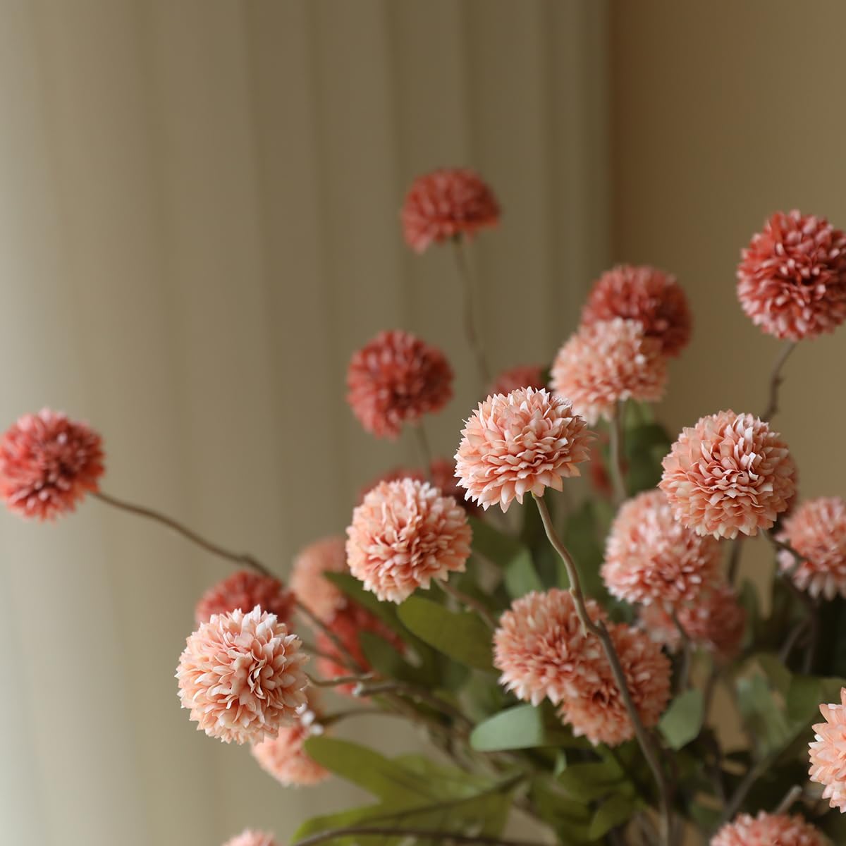 Artificial Kiku Flower White - 5 Pcs Fake Pompon Mums Silk Small Chrysanthemum Faux Ball Fall Flower Stem Decor for Autumn Wedding Filler DIY Bouquet Centerpieces Arrangements Shower