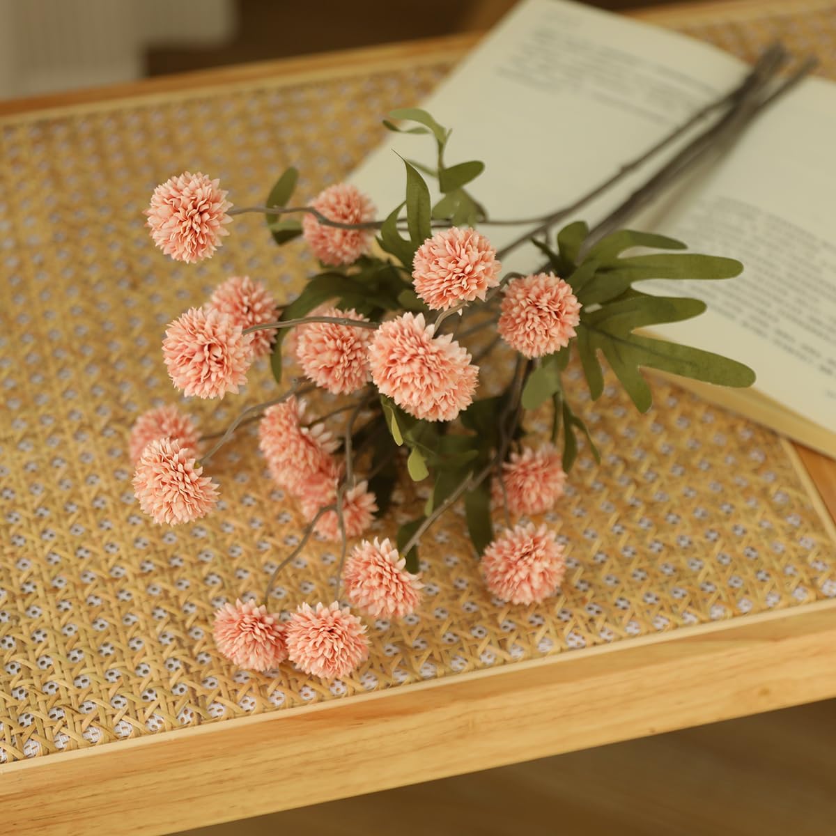 Artificial Kiku Flower White - 5 Pcs Fake Pompon Mums Silk Small Chrysanthemum Faux Ball Fall Flower Stem Decor for Autumn Wedding Filler DIY Bouquet Centerpieces Arrangements Shower
