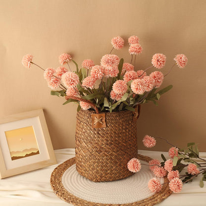 Artificial Kiku Flower White - 5 Pcs Fake Pompon Mums Silk Small Chrysanthemum Faux Ball Fall Flower Stem Decor for Autumn Wedding Filler DIY Bouquet Centerpieces Arrangements Shower