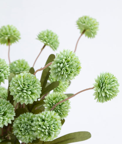 Artificial Kiku Flower White - 5 Pcs Fake Pompon Mums Silk Small Chrysanthemum Faux Ball Fall Flower Stem Decor for Autumn Wedding Filler DIY Bouquet Centerpieces Arrangements Shower