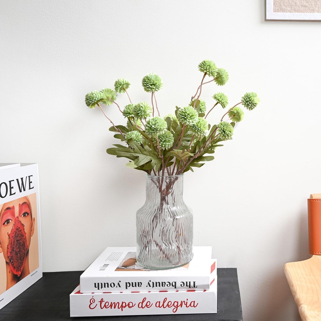 Artificial Kiku Flower White - 5 Pcs Fake Pompon Mums Silk Small Chrysanthemum Faux Ball Fall Flower Stem Decor for Autumn Wedding Filler DIY Bouquet Centerpieces Arrangements Shower