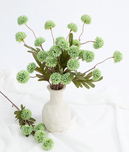 Artificial Kiku Flower White - 5 Pcs Fake Pompon Mums Silk Small Chrysanthemum Faux Ball Fall Flower Stem Decor for Autumn Wedding Filler DIY Bouquet Centerpieces Arrangements Shower