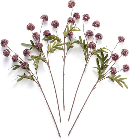 Artificial Kiku Flower White - 5 Pcs Fake Pompon Mums Silk Small Chrysanthemum Faux Ball Fall Flower Stem Decor for Autumn Wedding Filler DIY Bouquet Centerpieces Arrangements Shower