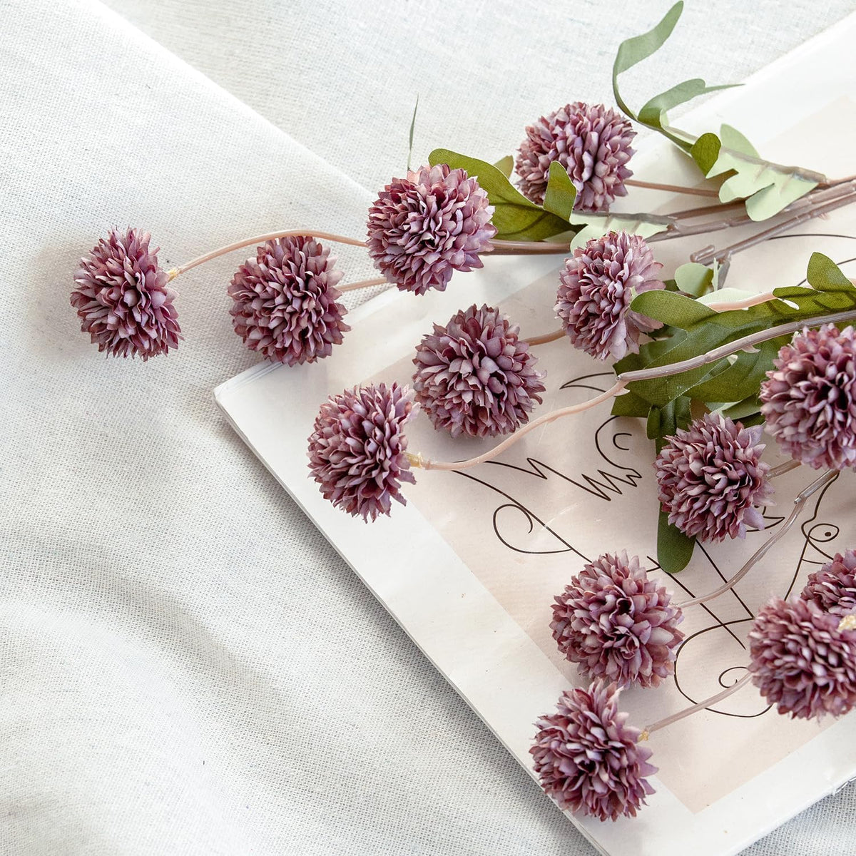 Artificial Kiku Flower White - 5 Pcs Fake Pompon Mums Silk Small Chrysanthemum Faux Ball Fall Flower Stem Decor for Autumn Wedding Filler DIY Bouquet Centerpieces Arrangements Shower