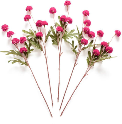 Artificial Kiku Flower White - 5 Pcs Fake Pompon Mums Silk Small Chrysanthemum Faux Ball Fall Flower Stem Decor for Autumn Wedding Filler DIY Bouquet Centerpieces Arrangements Shower