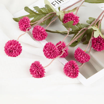Artificial Kiku Flower White - 5 Pcs Fake Pompon Mums Silk Small Chrysanthemum Faux Ball Fall Flower Stem Decor for Autumn Wedding Filler DIY Bouquet Centerpieces Arrangements Shower