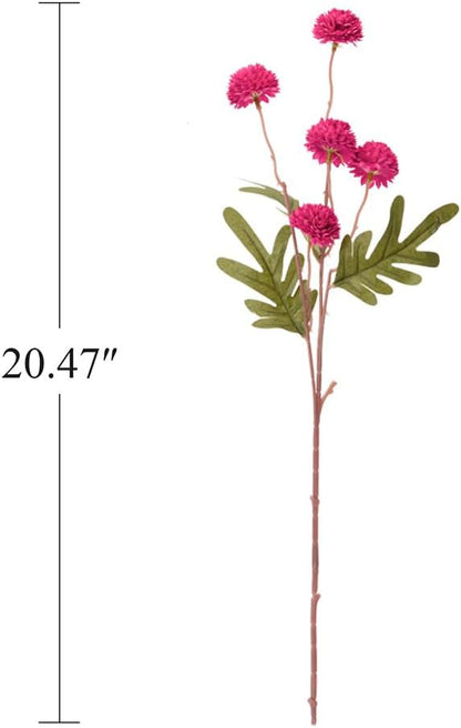 Artificial Kiku Flower White - 5 Pcs Fake Pompon Mums Silk Small Chrysanthemum Faux Ball Fall Flower Stem Decor for Autumn Wedding Filler DIY Bouquet Centerpieces Arrangements Shower