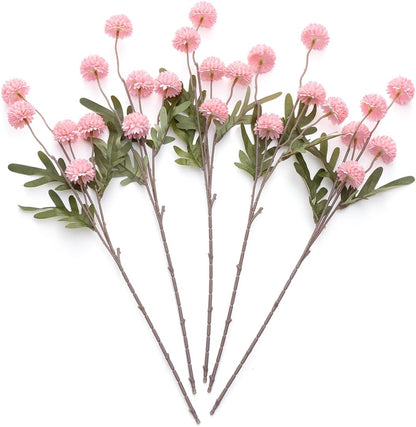 Artificial Kiku Flower White - 5 Pcs Fake Pompon Mums Silk Small Chrysanthemum Faux Ball Fall Flower Stem Decor for Autumn Wedding Filler DIY Bouquet Centerpieces Arrangements Shower