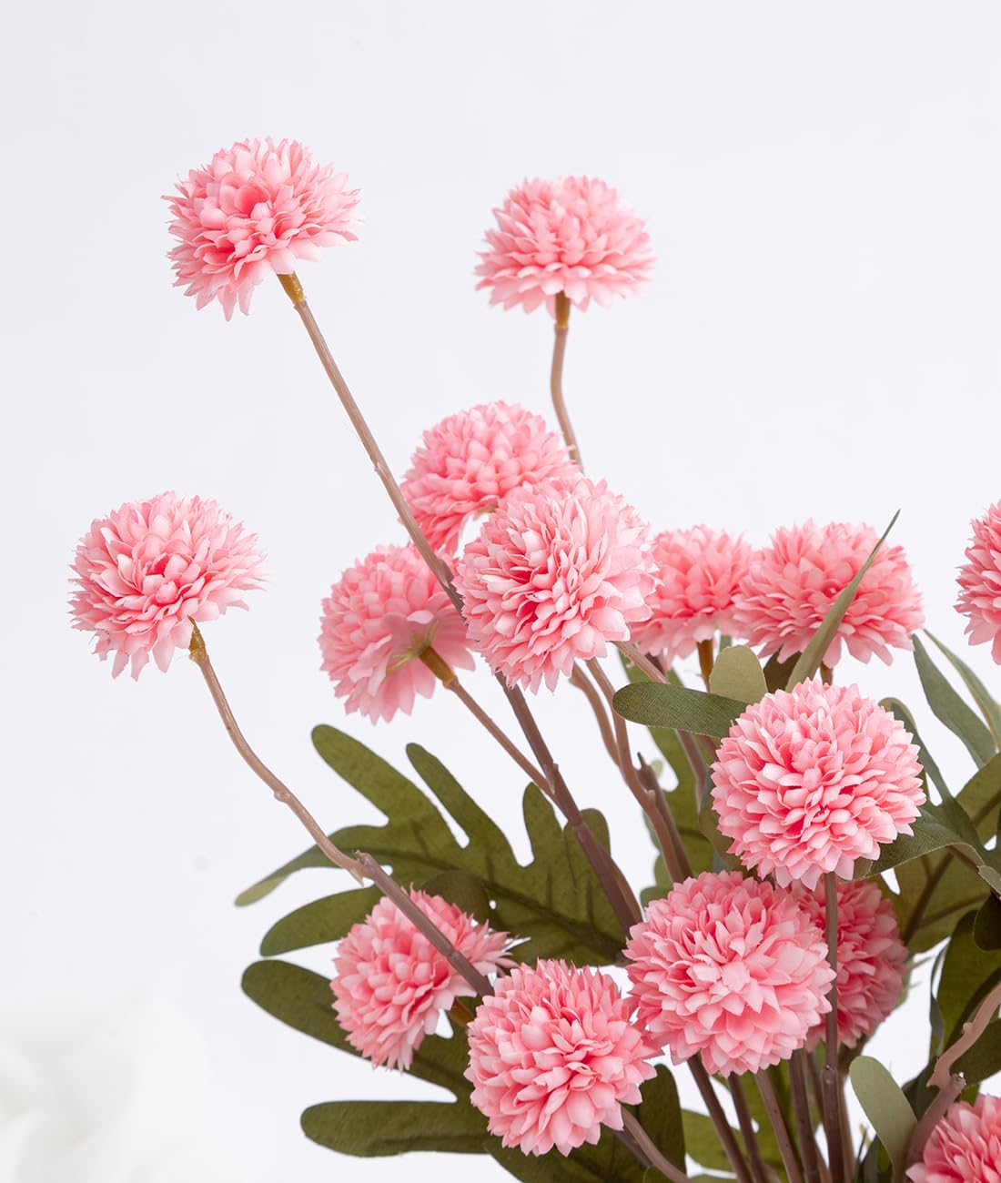 Artificial Kiku Flower White - 5 Pcs Fake Pompon Mums Silk Small Chrysanthemum Faux Ball Fall Flower Stem Decor for Autumn Wedding Filler DIY Bouquet Centerpieces Arrangements Shower
