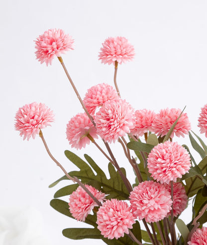 Artificial Kiku Flower White - 5 Pcs Fake Pompon Mums Silk Small Chrysanthemum Faux Ball Fall Flower Stem Decor for Autumn Wedding Filler DIY Bouquet Centerpieces Arrangements Shower