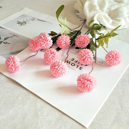 Artificial Kiku Flower White - 5 Pcs Fake Pompon Mums Silk Small Chrysanthemum Faux Ball Fall Flower Stem Decor for Autumn Wedding Filler DIY Bouquet Centerpieces Arrangements Shower