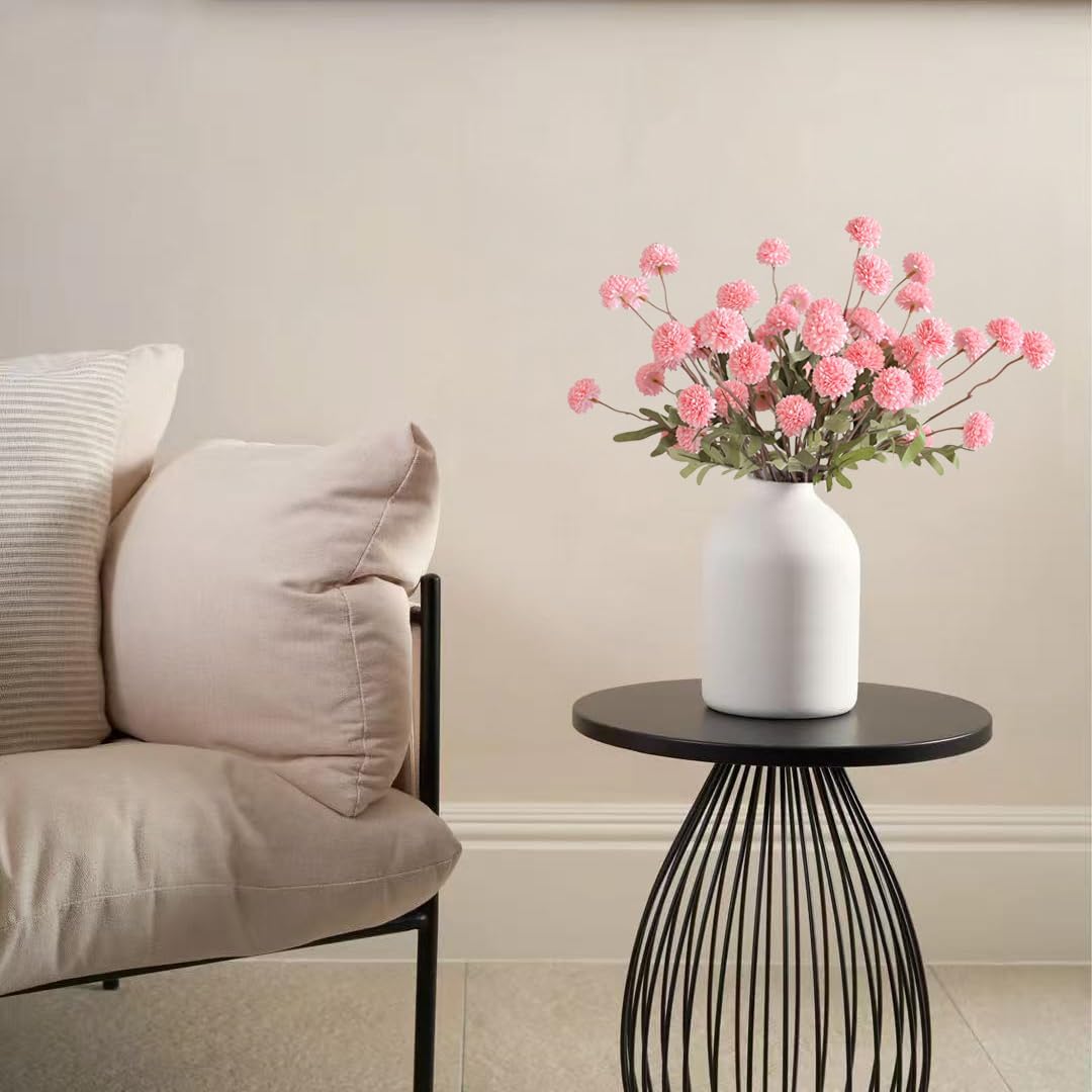 Artificial Kiku Flower White - 5 Pcs Fake Pompon Mums Silk Small Chrysanthemum Faux Ball Fall Flower Stem Decor for Autumn Wedding Filler DIY Bouquet Centerpieces Arrangements Shower
