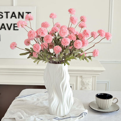 Artificial Kiku Flower White - 5 Pcs Fake Pompon Mums Silk Small Chrysanthemum Faux Ball Fall Flower Stem Decor for Autumn Wedding Filler DIY Bouquet Centerpieces Arrangements Shower