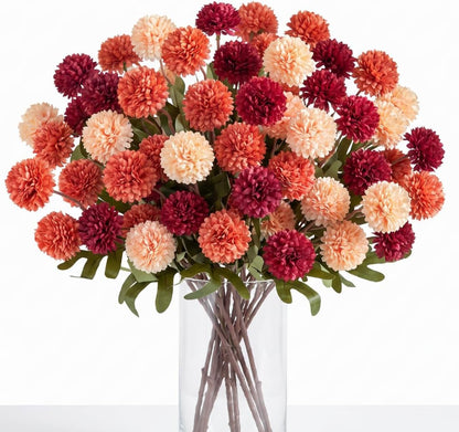 Artificial Kiku Flower White - 5 Pcs Fake Pompon Mums Silk Small Chrysanthemum Faux Ball Fall Flower Stem Decor for Autumn Wedding Filler DIY Bouquet Centerpieces Arrangements Shower