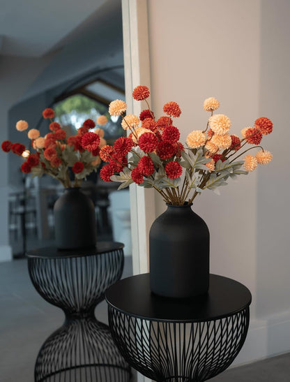 Artificial Kiku Flower White - 5 Pcs Fake Pompon Mums Silk Small Chrysanthemum Faux Ball Fall Flower Stem Decor for Autumn Wedding Filler DIY Bouquet Centerpieces Arrangements Shower
