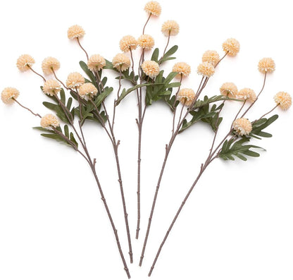 Artificial Kiku Flower White - 5 Pcs Fake Pompon Mums Silk Small Chrysanthemum Faux Ball Fall Flower Stem Decor for Autumn Wedding Filler DIY Bouquet Centerpieces Arrangements Shower