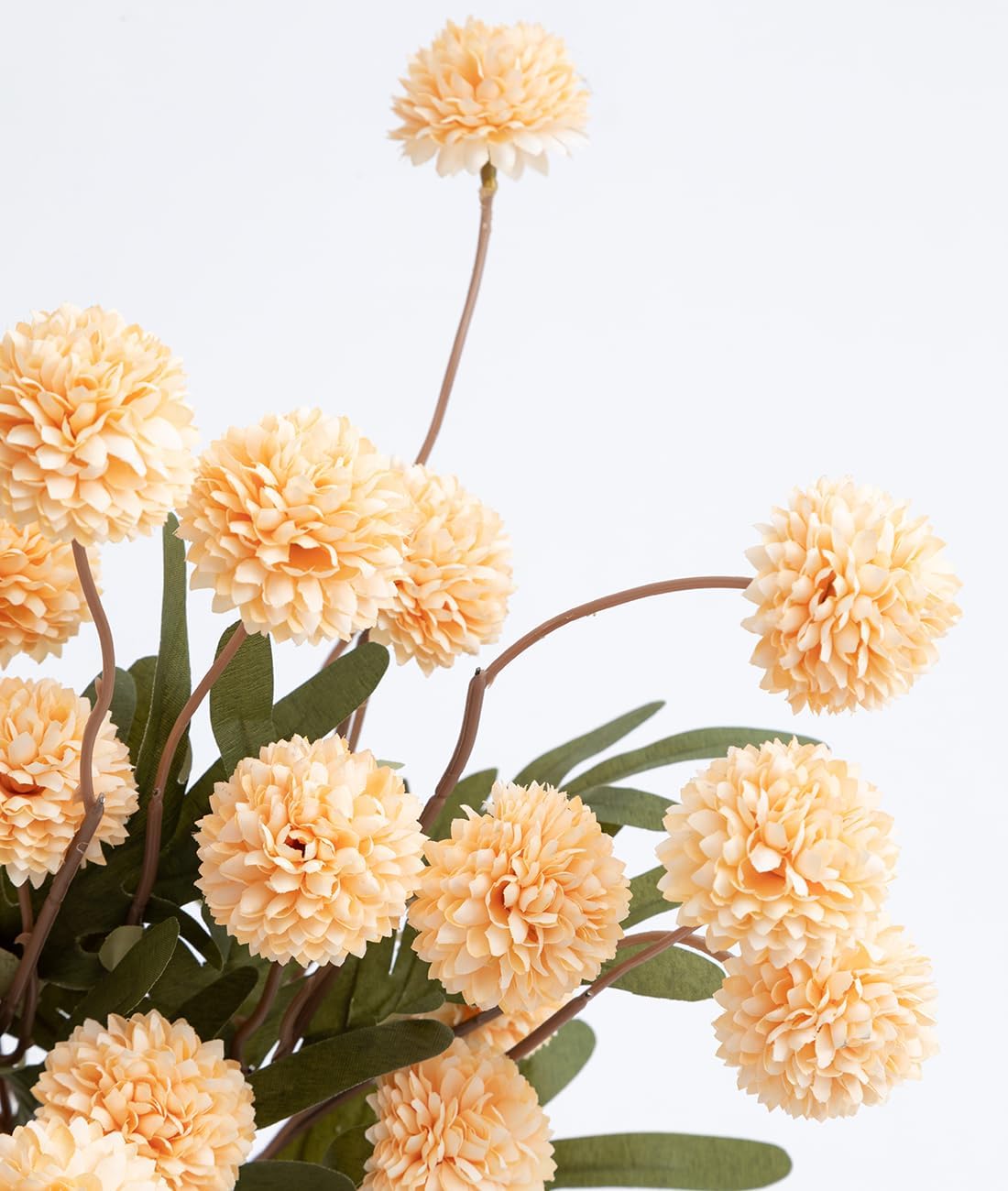 Artificial Kiku Flower White - 5 Pcs Fake Pompon Mums Silk Small Chrysanthemum Faux Ball Fall Flower Stem Decor for Autumn Wedding Filler DIY Bouquet Centerpieces Arrangements Shower