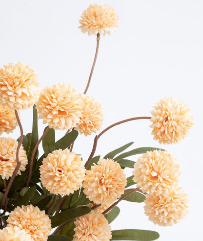 Artificial Kiku Flower White - 5 Pcs Fake Pompon Mums Silk Small Chrysanthemum Faux Ball Fall Flower Stem Decor for Autumn Wedding Filler DIY Bouquet Centerpieces Arrangements Shower