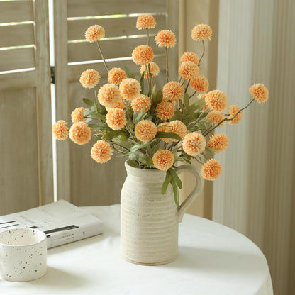 Artificial Kiku Flower White - 5 Pcs Fake Pompon Mums Silk Small Chrysanthemum Faux Ball Fall Flower Stem Decor for Autumn Wedding Filler DIY Bouquet Centerpieces Arrangements Shower