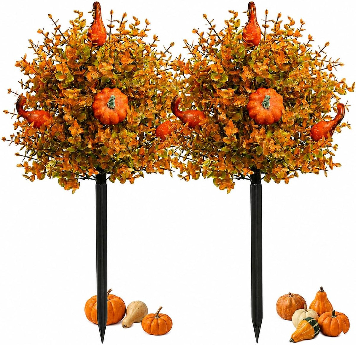 2 Pack Fall Pumpkin Topiary Trees with Stakes, 22 Inch (Orange)