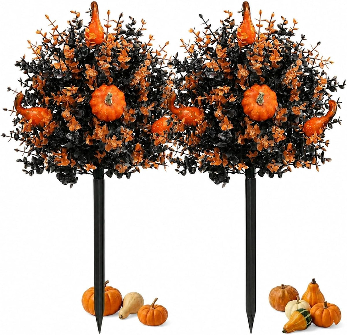 2 Pack Fall Pumpkin Topiary Trees with Stakes, 22 Inch (Orange)