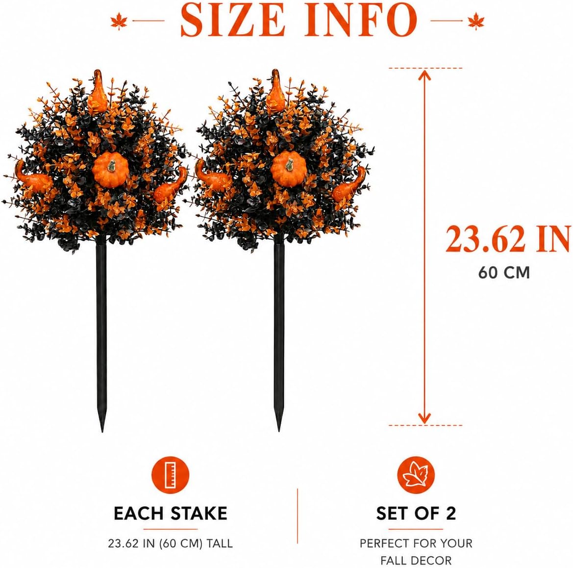 2 Pack Fall Pumpkin Topiary Trees with Stakes, 22 Inch (Orange)