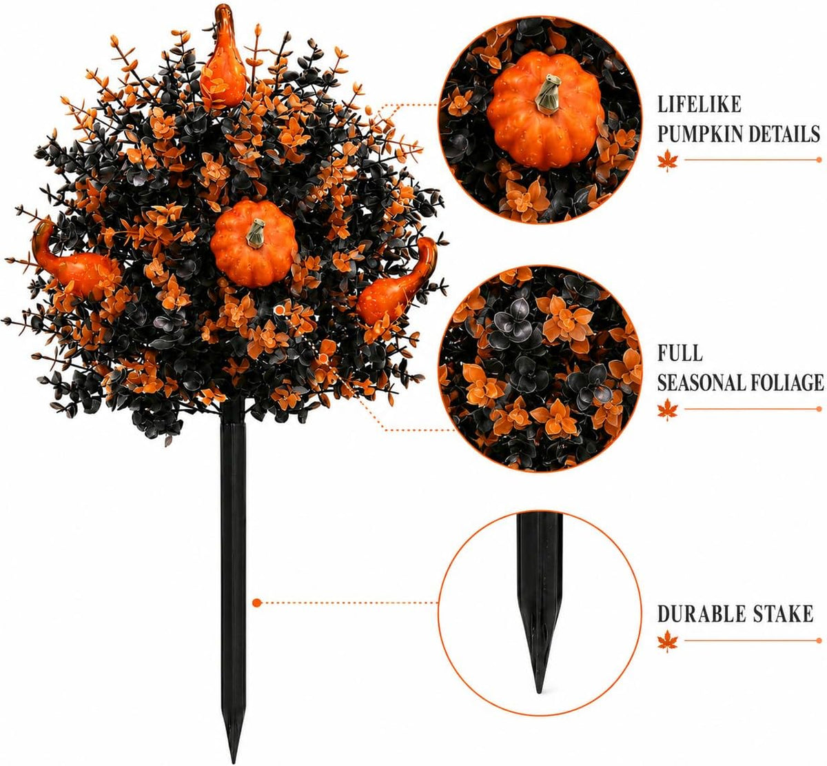 2 Pack Fall Pumpkin Topiary Trees with Stakes, 22 Inch (Orange)