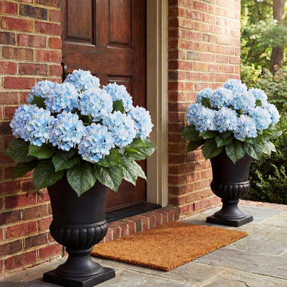 Hydrangea Artificial Flower Bush for Outdoor 19.6inch Large Silk Hydrangea 5 Heads Realistic UV Resistant Fake Flower for Porch Bouquet Window Box Wedding Indoor(2 Pcs,Blue)