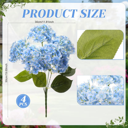 Hydrangea Artificial Flower Bush for Outdoor 19.6inch Large Silk Hydrangea 5 Heads Realistic UV Resistant Fake Flower for Porch Bouquet Window Box Wedding Indoor(2 Pcs,Blue)