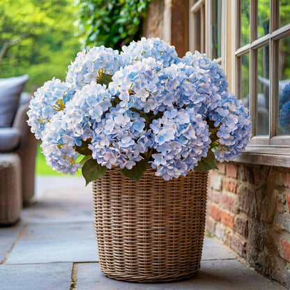 Hydrangea Artificial Flower Bush for Outdoor 19.6inch Large Silk Hydrangea 5 Heads Realistic UV Resistant Fake Flower for Porch Bouquet Window Box Wedding Indoor(2 Pcs,Blue)